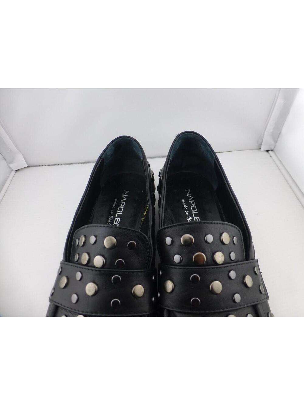 NAPOLEONI Women's Black Leather Studded Penny Loafers Flats EU 39 US 8.5 M3 - Picture 3 of 12